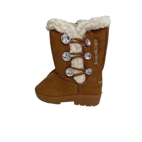 New Bebe Toddler Girls Size 9 Winter Boots Rhinestones Buttons Slip-On Mid-Calf - Picture 3 of 7